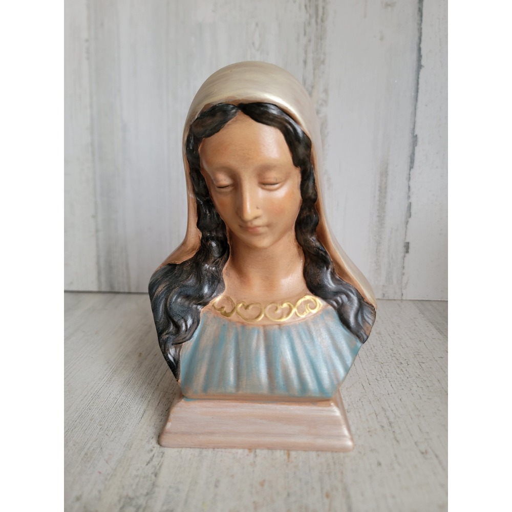PL Mother mary bust Head religious ceramic vintage home decor unique
